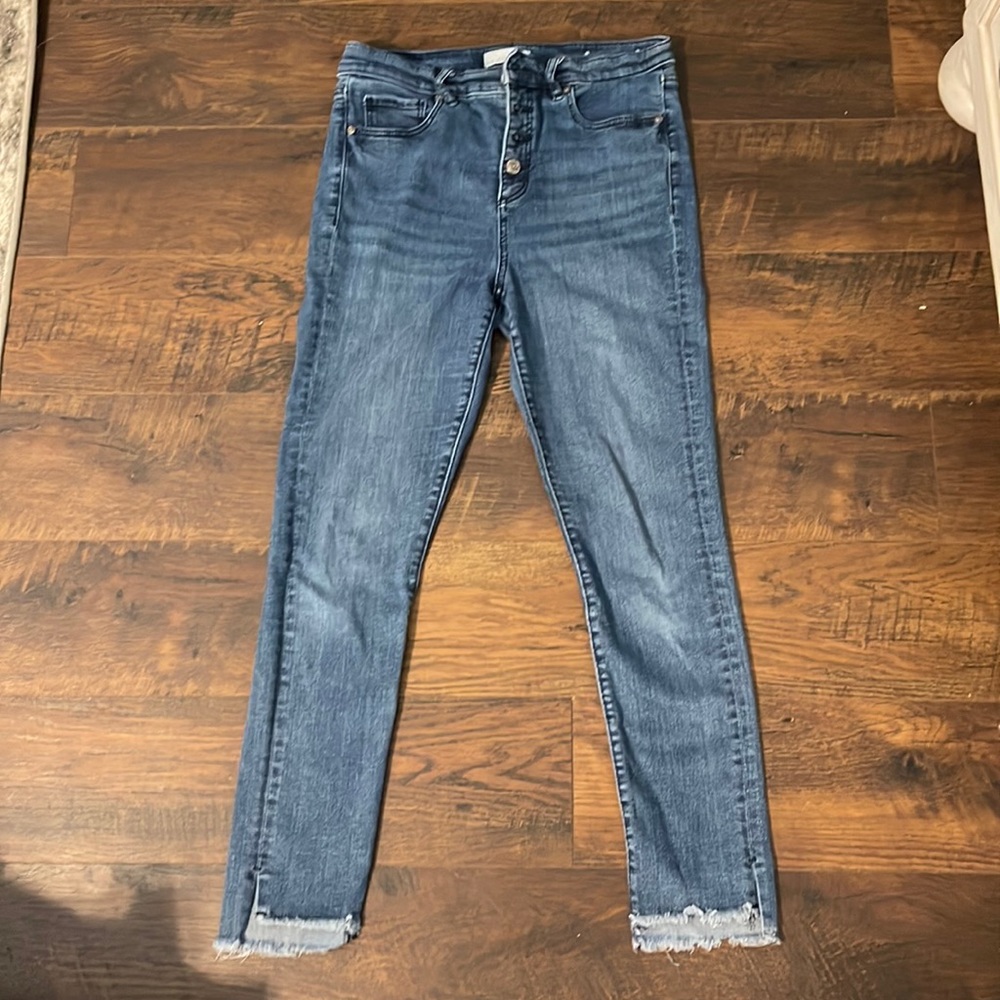 Loft medium Wash high waist skinny Jean with button fly